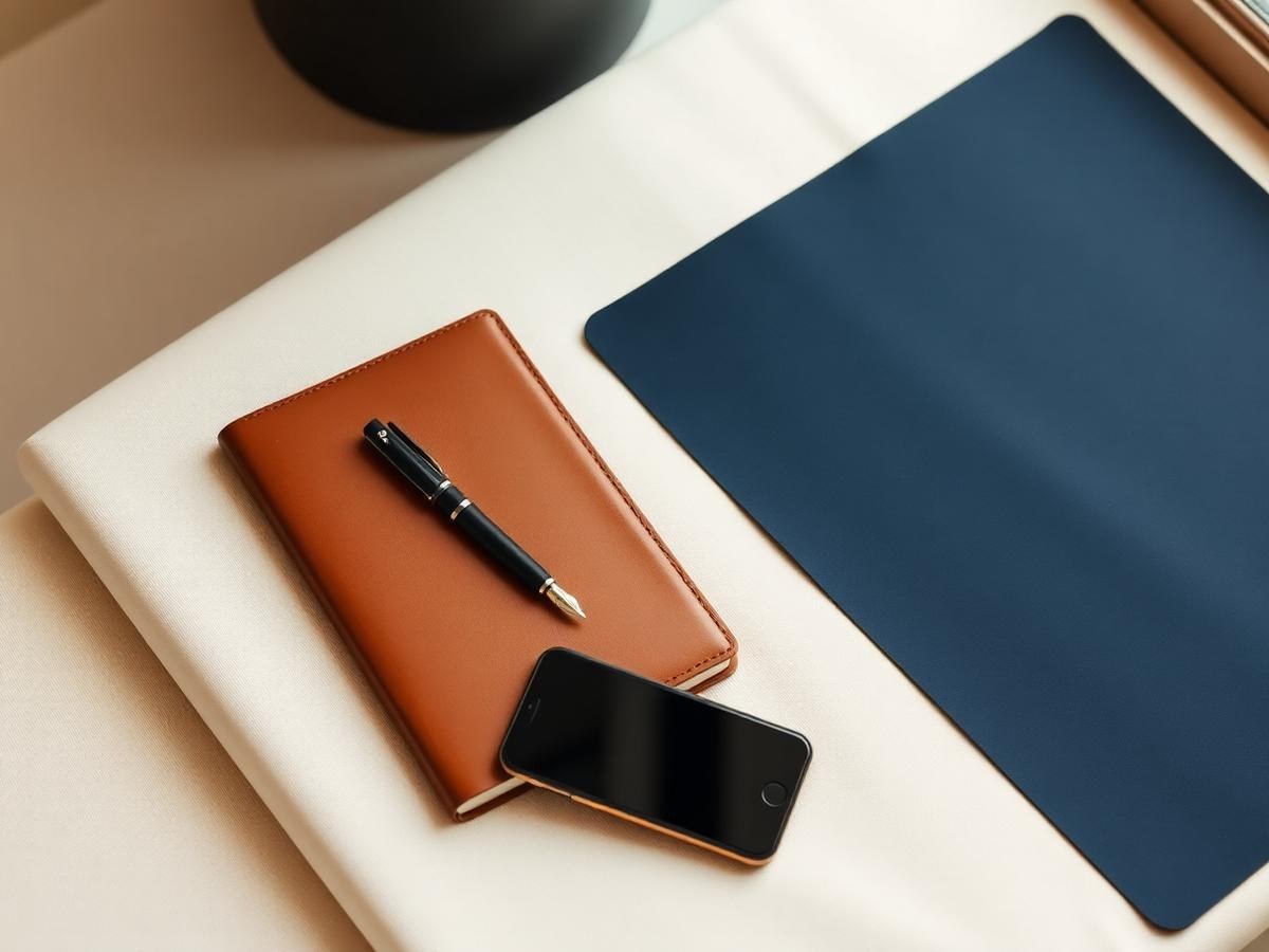 Carnet, stylo et téléphone posés près d'un échantillon de néoprène marine